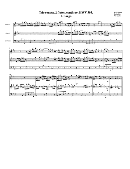 Trio Sonata Hwv 395 For 2 Flutes And Continuo In E Minor Sheet Music