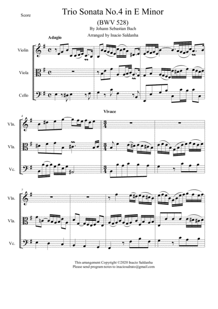 Free Sheet Music Trio Sonata No 4 In E Minor Bwv 528