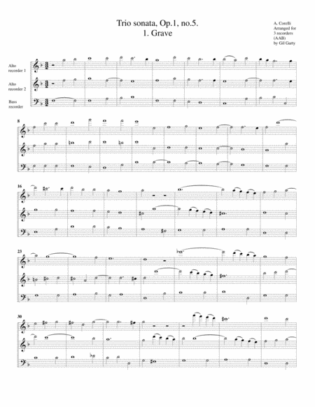 Trio Sonata Op 1 No 5 Arrangement For 3 Recorders Sheet Music