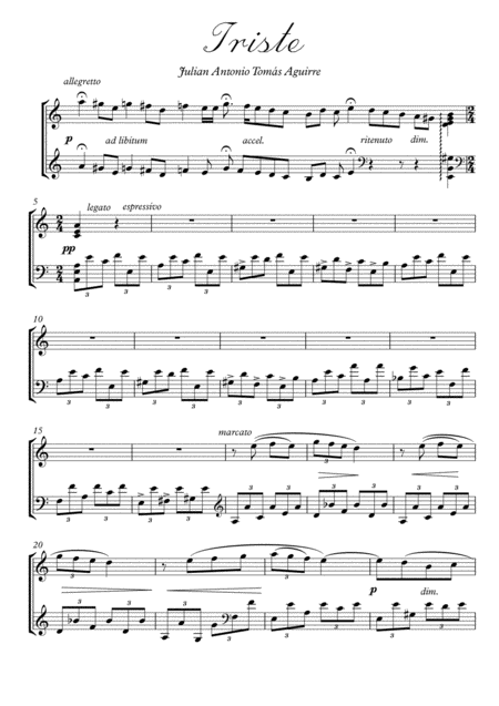 Triste By Aguirre Piano Solo Sheet Music