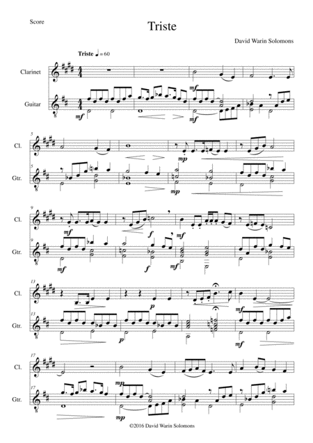 Free Sheet Music Triste For Clarinet And Guitar