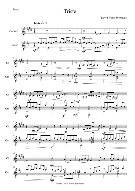 Triste For Clarinet And Guitar Sheet Music