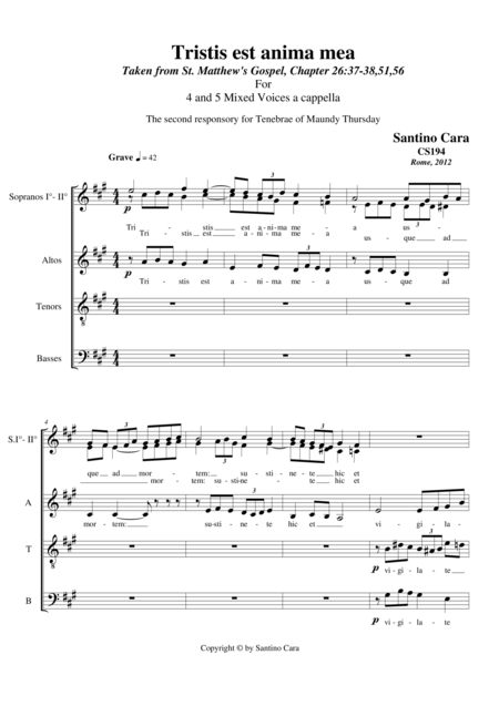 Tristis Est Anima Mea Choir Satb A Cappella Sheet Music