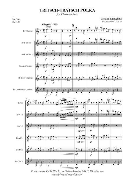 Tritsch Tratsch Polka For Clarinet Choir Score Parts Sheet Music