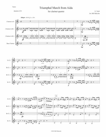 Free Sheet Music Triumphal March From Aida For Clarinet Quartet