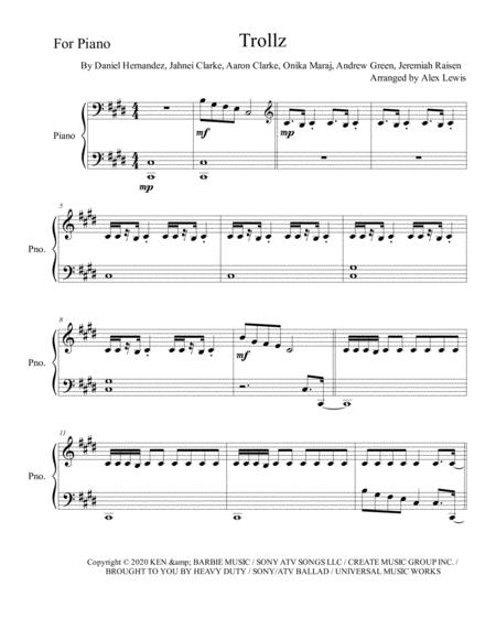 Trollz Arrangement For Easy Piano Sheet Music