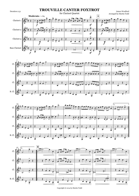 Free Sheet Music Trouville Canter Foxtrot For Clarinet Quartet