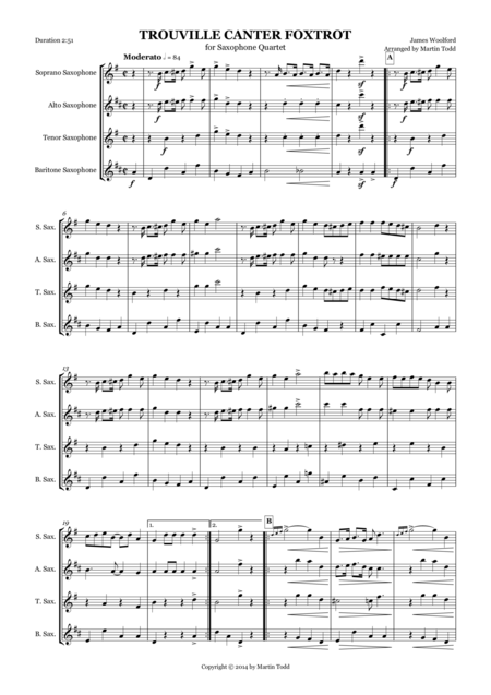 Free Sheet Music Trouville Canter Foxtrot For Saxophone Quartet