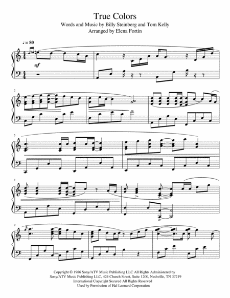 Free Sheet Music True Colors Advanced Piano Solo