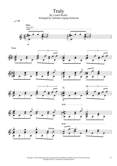 Truly Solo Guitar Score Sheet Music