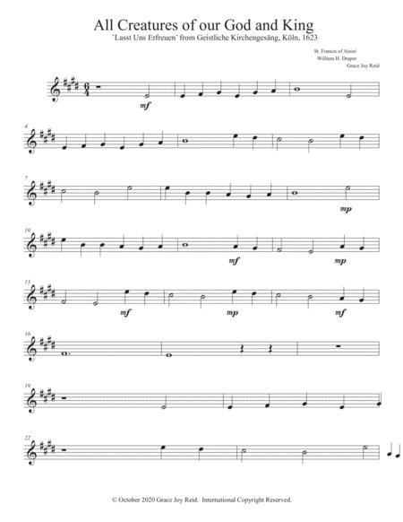 Trumpet 1 In Bb Part For All Creatures Of Our God And King For Brass Quintet And Piano Sheet Music