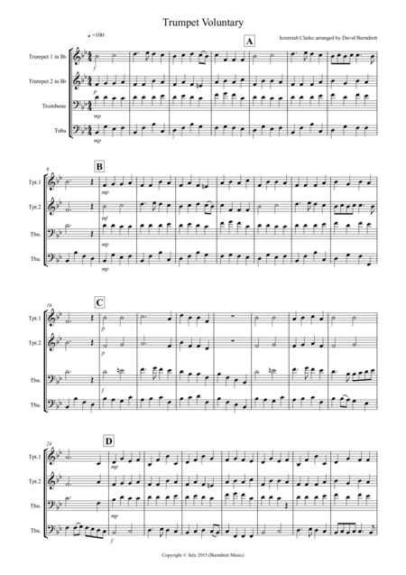 Free Sheet Music Trumpet Voluntary For Brass Quartet