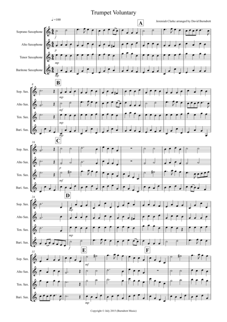 Free Sheet Music Trumpet Voluntary For Saxophone Quartet