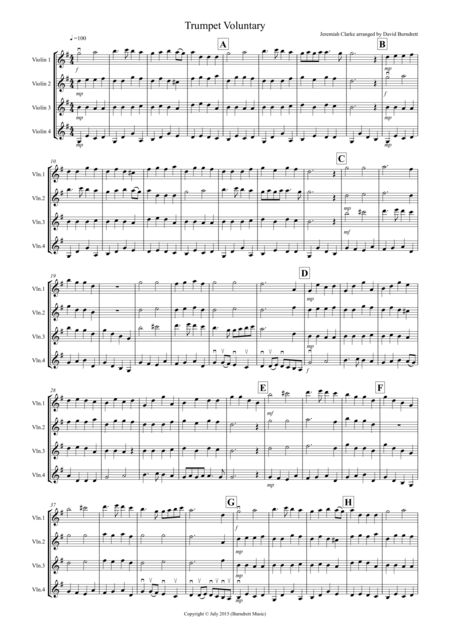 Free Sheet Music Trumpet Voluntary For Violin Quartet