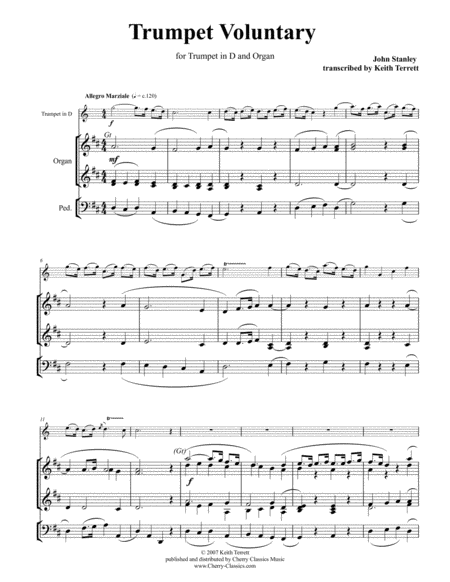 Free Sheet Music Trumpet Voluntary In D For Trumpet Organ