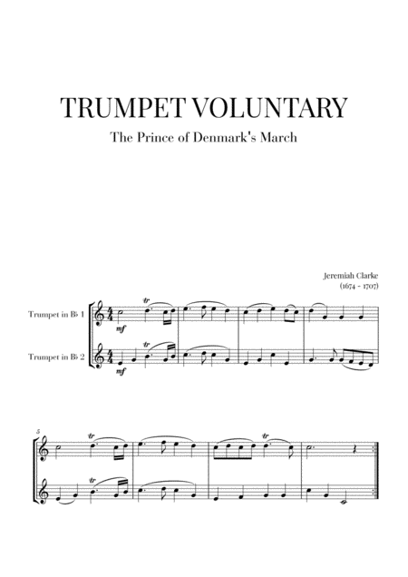 Trumpet Voluntary The Prince Of Denmarks March For 2 Trumpets Sheet Music