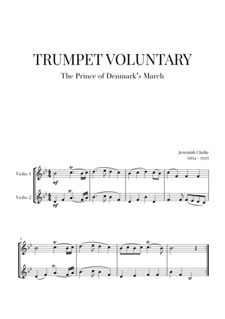 Trumpet Voluntary The Prince Of Denmarks March For 2 Violins Sheet Music