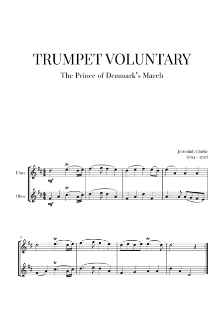 Trumpet Voluntary The Prince Of Denmarks March For Flute And Oboe Sheet Music