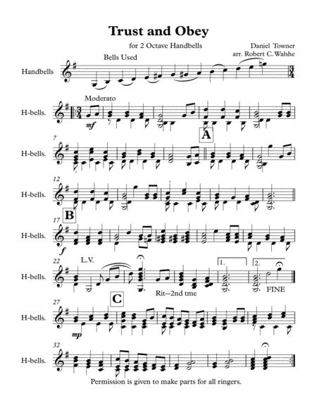 Trust And Obey For 6 Ringers Two Octave Bells Sheet Music