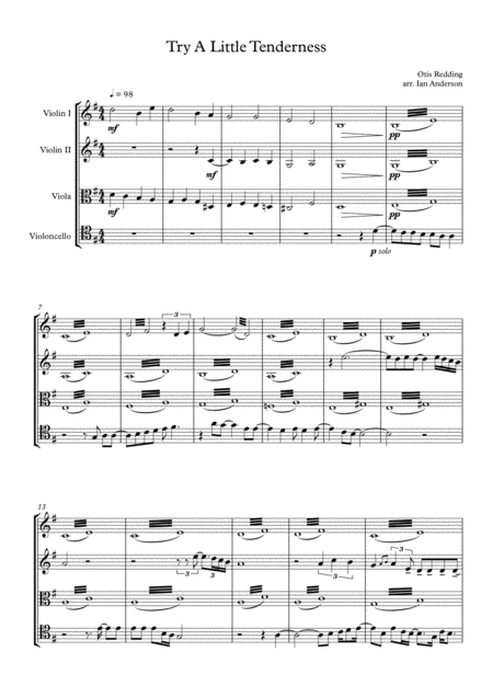 Try A Little Tenderness String Quartet Sheet Music