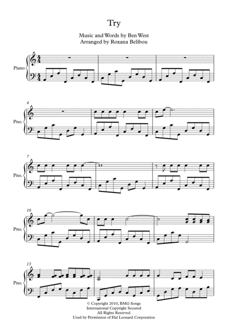Free Sheet Music Try A Minor By Pink Piano