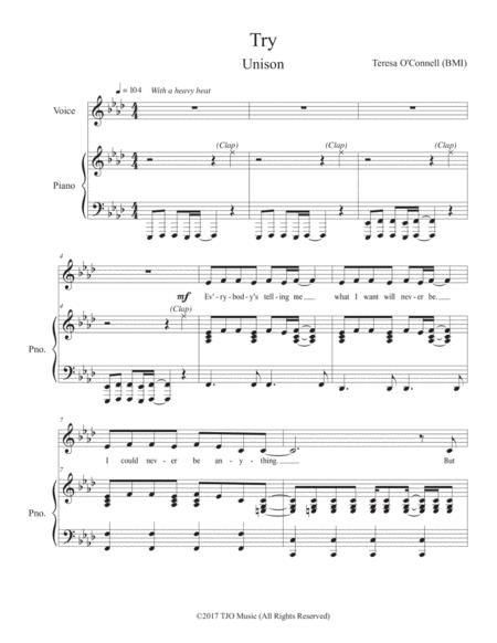 Try For Unison Voices Reproducible Sheet Music