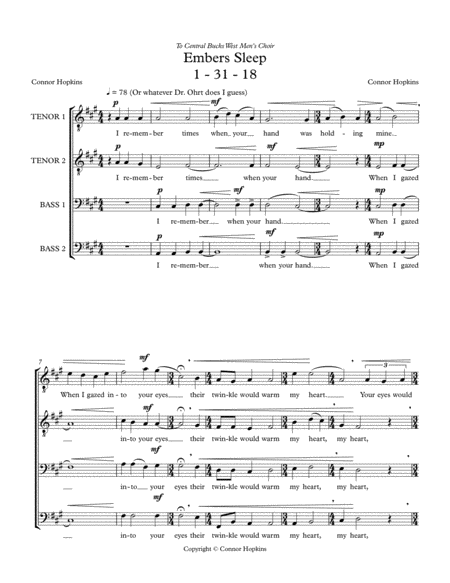 Free Sheet Music Ttbb Embers Sleep