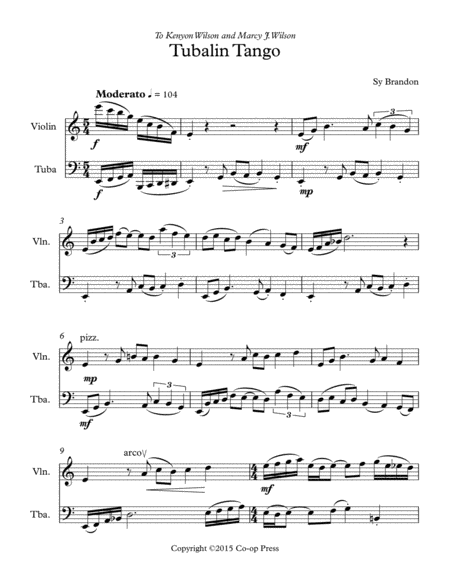 Free Sheet Music Tubalin Tango For Violin And Tuba
