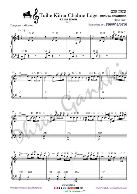Free Sheet Music Tujhe Kitna Chahne Lage Piano Arrangement Easy To Advanced