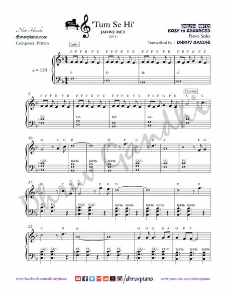 Free Sheet Music Tum Se Hi Piano Arrangement Easy To Advanced