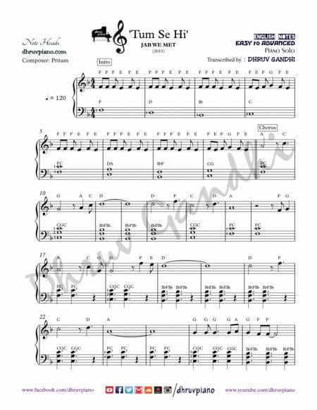 Tum Se Hi Piano Arrangement Easy To Advanced Sheet Music