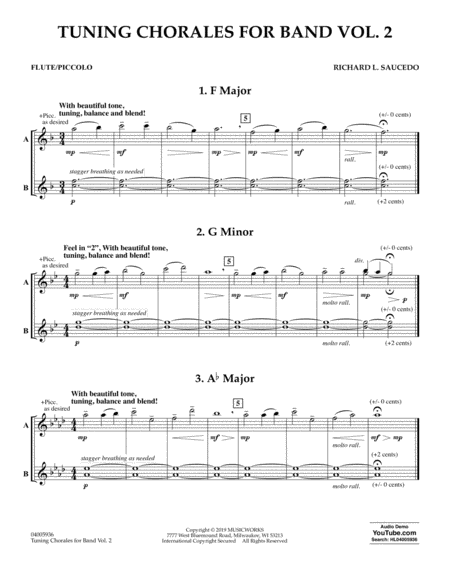 Tuning Chorales For Band Volume 2 Flute Piccolo Sheet Music