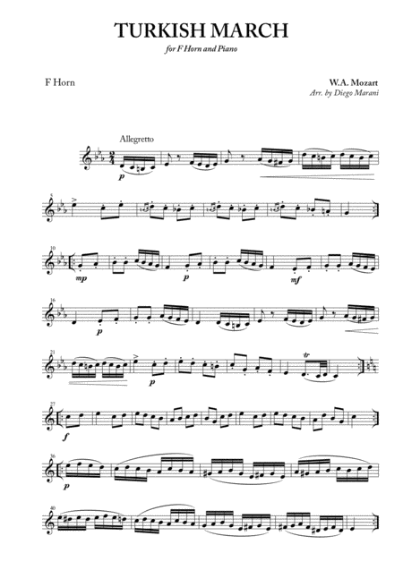 Turkish March For Horn And Piano Sheet Music