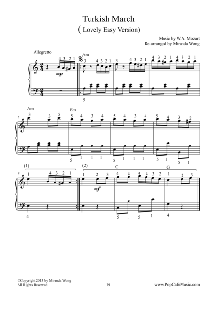 Free Sheet Music Turkish March Mozart Lovely Easy Version