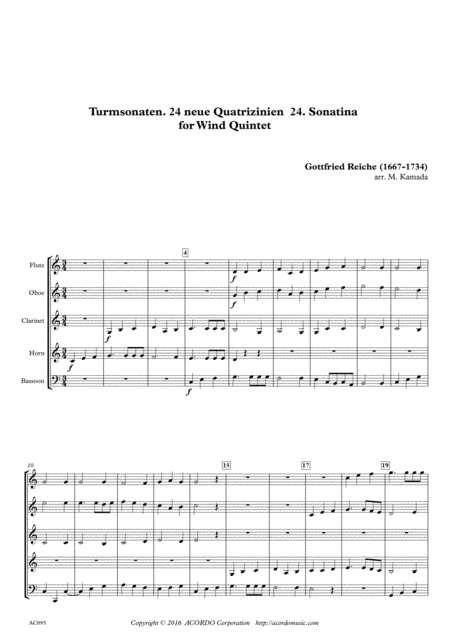 Turmsonaten 24 Neue Quatrizinien 24 Sonatina For Wind Quintet Sheet Music