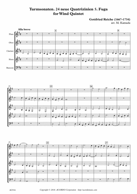 Turmsonaten 24 Neue Quatrizinien 5 Fuga For Wind Quintet Sheet Music