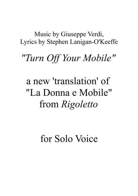 Turn Off Your Mobile La Donna E Mobile Solo Version Sheet Music