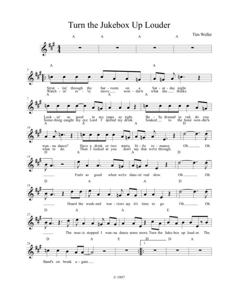 Free Sheet Music Turn The Jukebox Up Louder