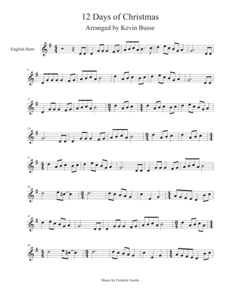 Free Sheet Music Twelve 12 Days Of Christmas English Horn