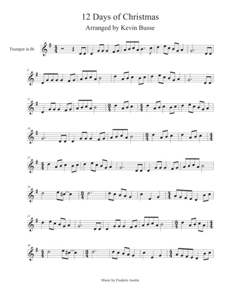 Twelve 12 Days Of Christmas Trumpet Sheet Music