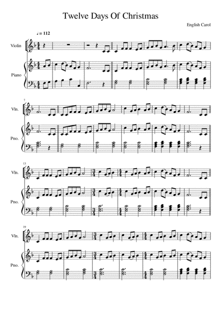 Free Sheet Music Twelve Days Of Christmas Violin Solo