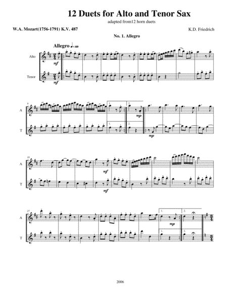 Free Sheet Music Twelve Duets For Alto Tenor Saxes