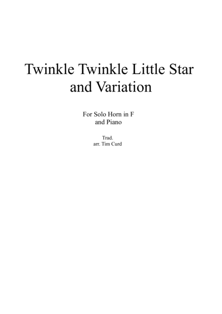 Twinkle Twinkle Little Star And Variation For Horn In F And Piano Sheet Music