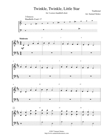 Free Sheet Music Twinkle Twinkle Little Star For 3 Octave Handbell Choir