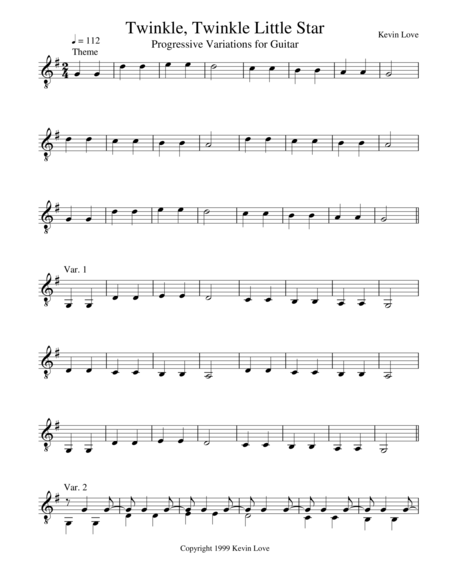 Twinkle Twinkle Little Star Progressive Variations For Guitar Sheet Music