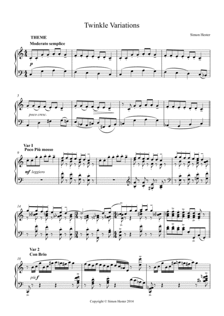 Free Sheet Music Twinkle Variations