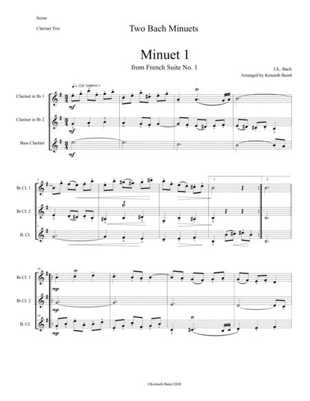 Free Sheet Music Two Bach Minuets For Clarinet Trio From French Suite No 1