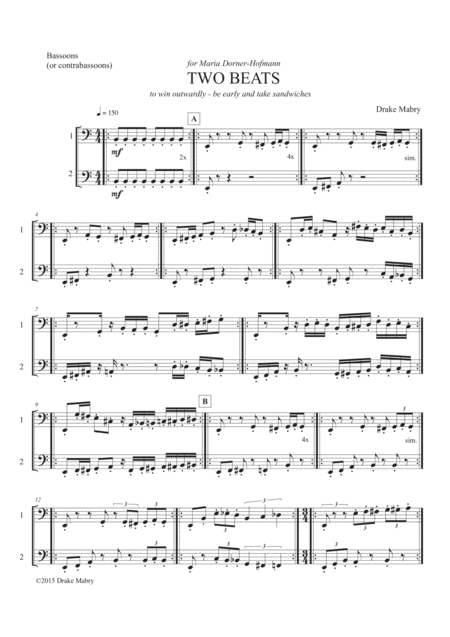 Free Sheet Music Two Beats 2 Bassoons