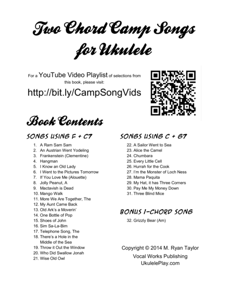 Two Chord Camp Songs For Ukulele Silly Crazy Fun Songs For Group Singing Sheet Music