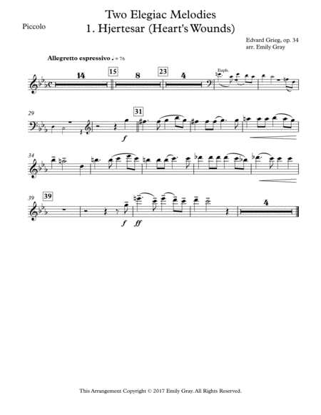 Two Elegiac Melodies For Wind Ensemble Parts Sheet Music